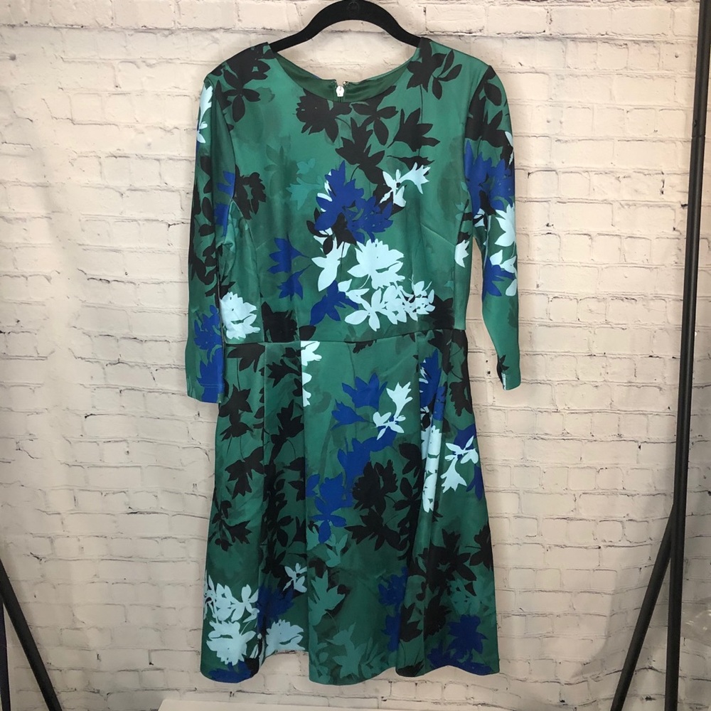 NY&Co green floral fit & flare dress size 8